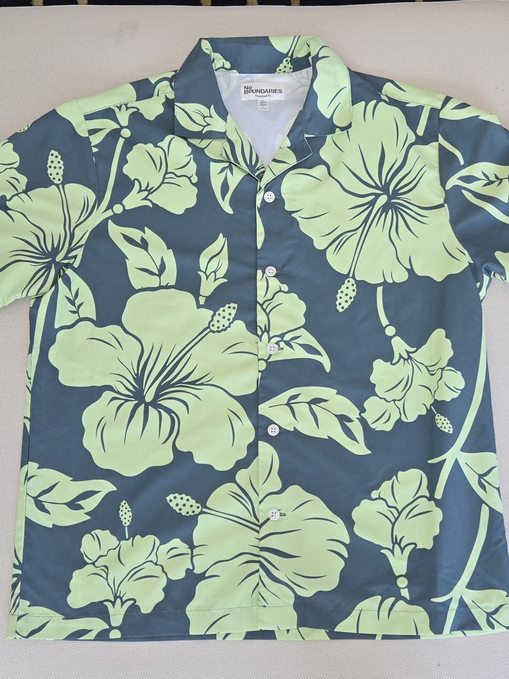 NO BOUNDRIES Men's Button Front Oversized Cabana Hawaiian Shirt Green Size LARGE